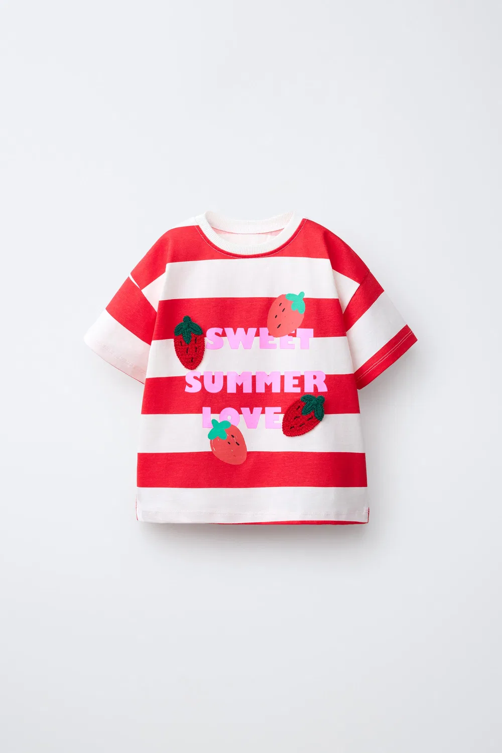 Полосатая футболка с фруктовыми нашивками ZARA, Red