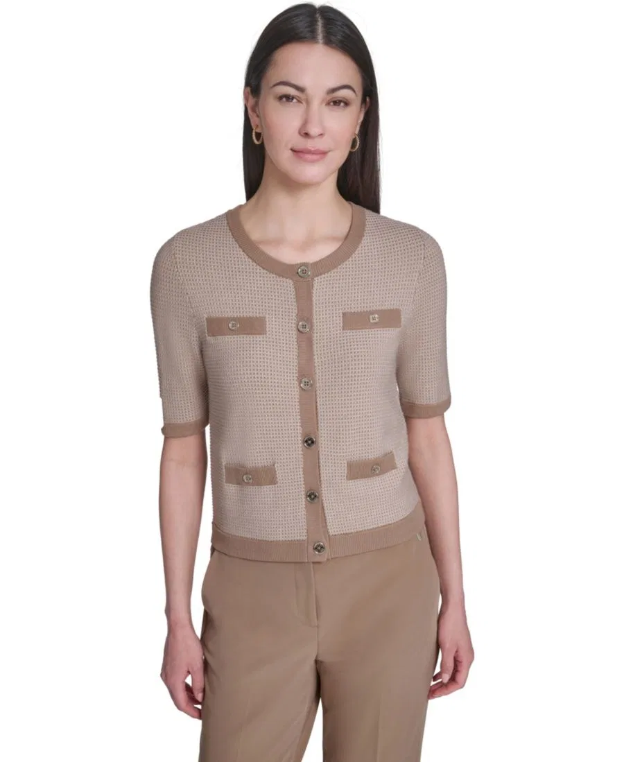 Свитер с коротким рукавом и круглым вырезом Honeycomb Tommy Hilfiger, Tannin/Whitecap