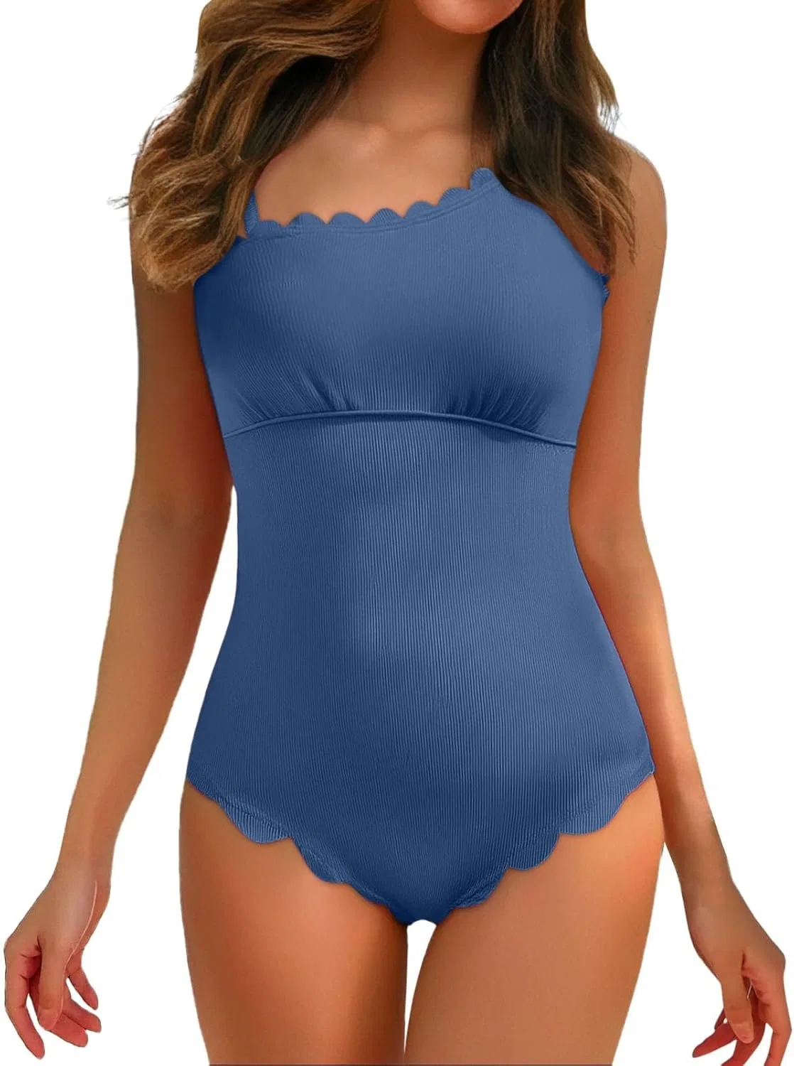 Женский цельнокроеный купальник с воланами и контролем живота Square Neck, Blue