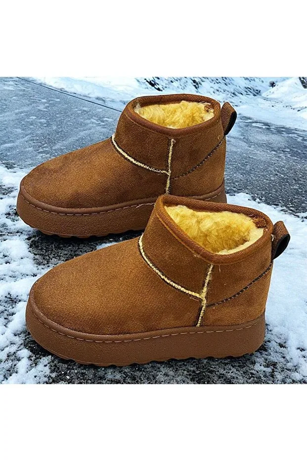 Детские ботинки для девочек на плоской подошве Hot Tutan Thick Sole Ug Model Short Boots Kafkaslar Ayakkabi, Taba