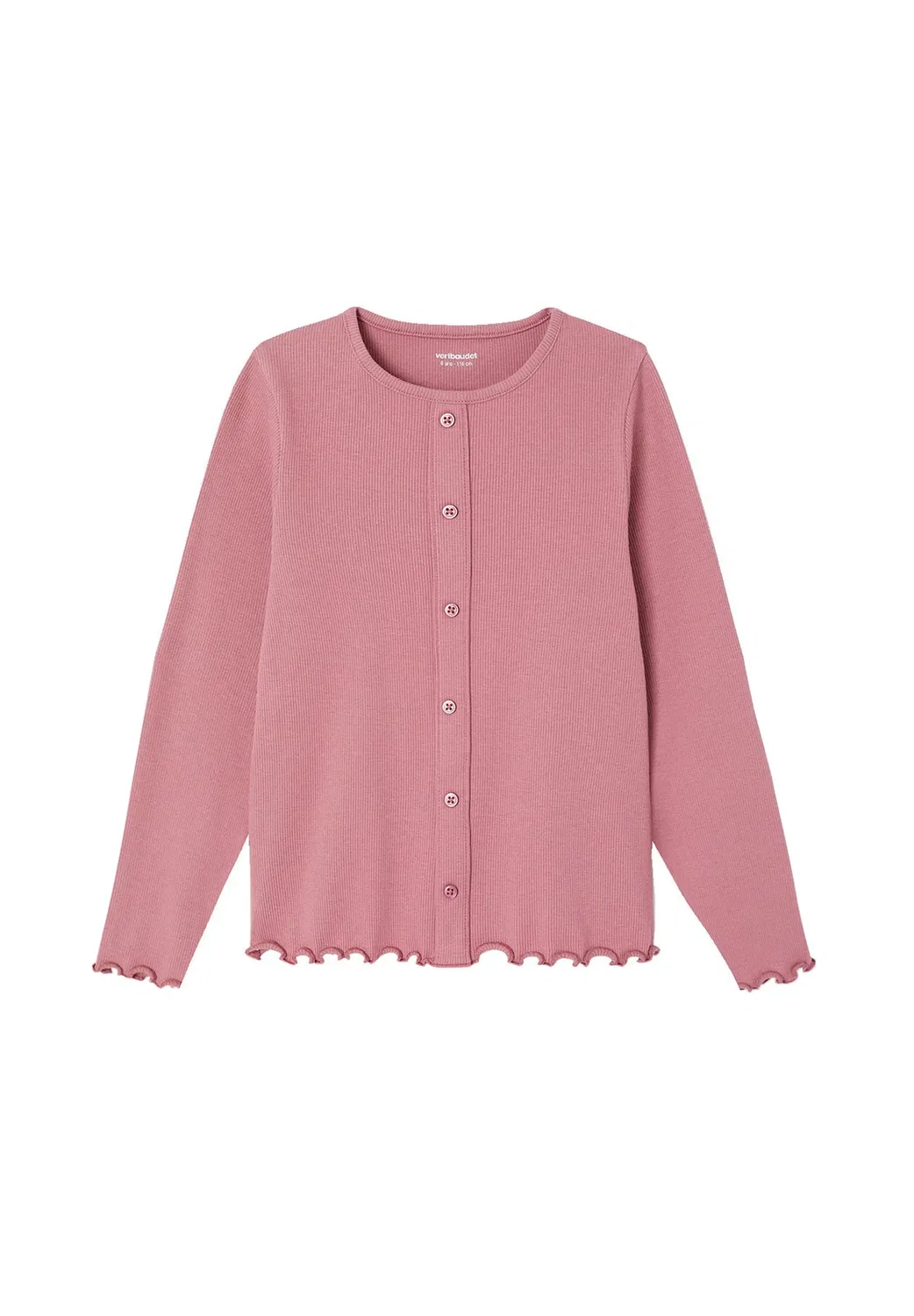 Langarmshirt aus ripp mädchen, zierknopfleiste - топ с длинными рукавами Vertbaudet, Malve