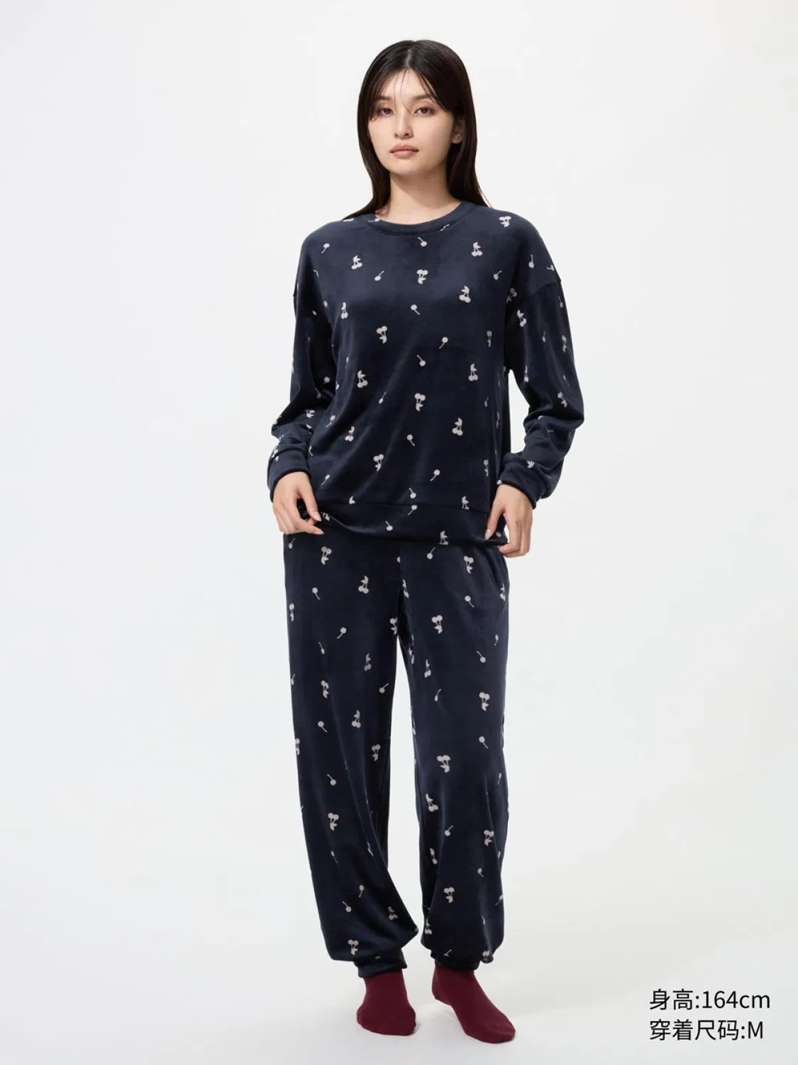 Комплект женский с принтом из мягкого эластичного материала Uniqlo, темно-синий