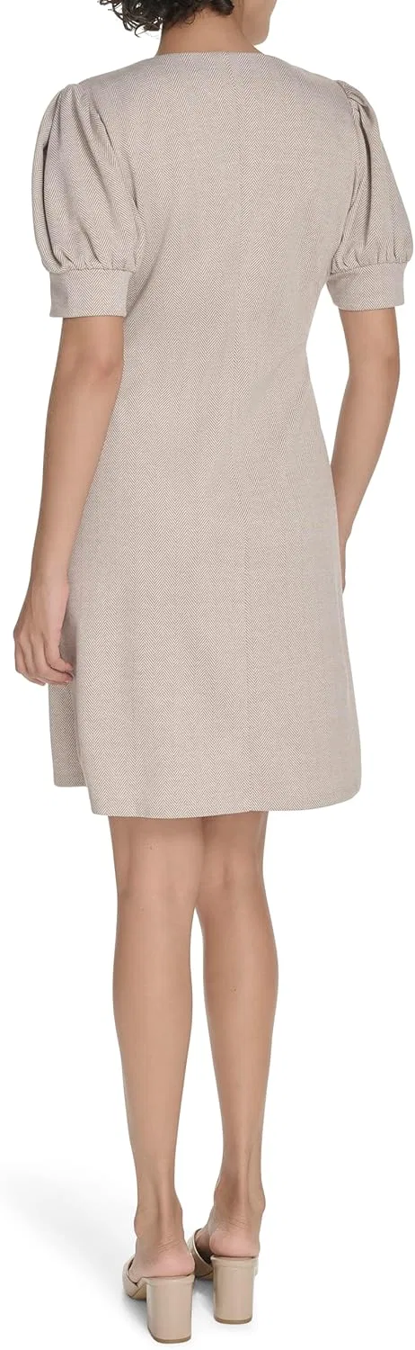 Женское платье-футляр с короткими рукавами-фонарик Tommy Hilfiger, Light Beige/Ivory — фото 4