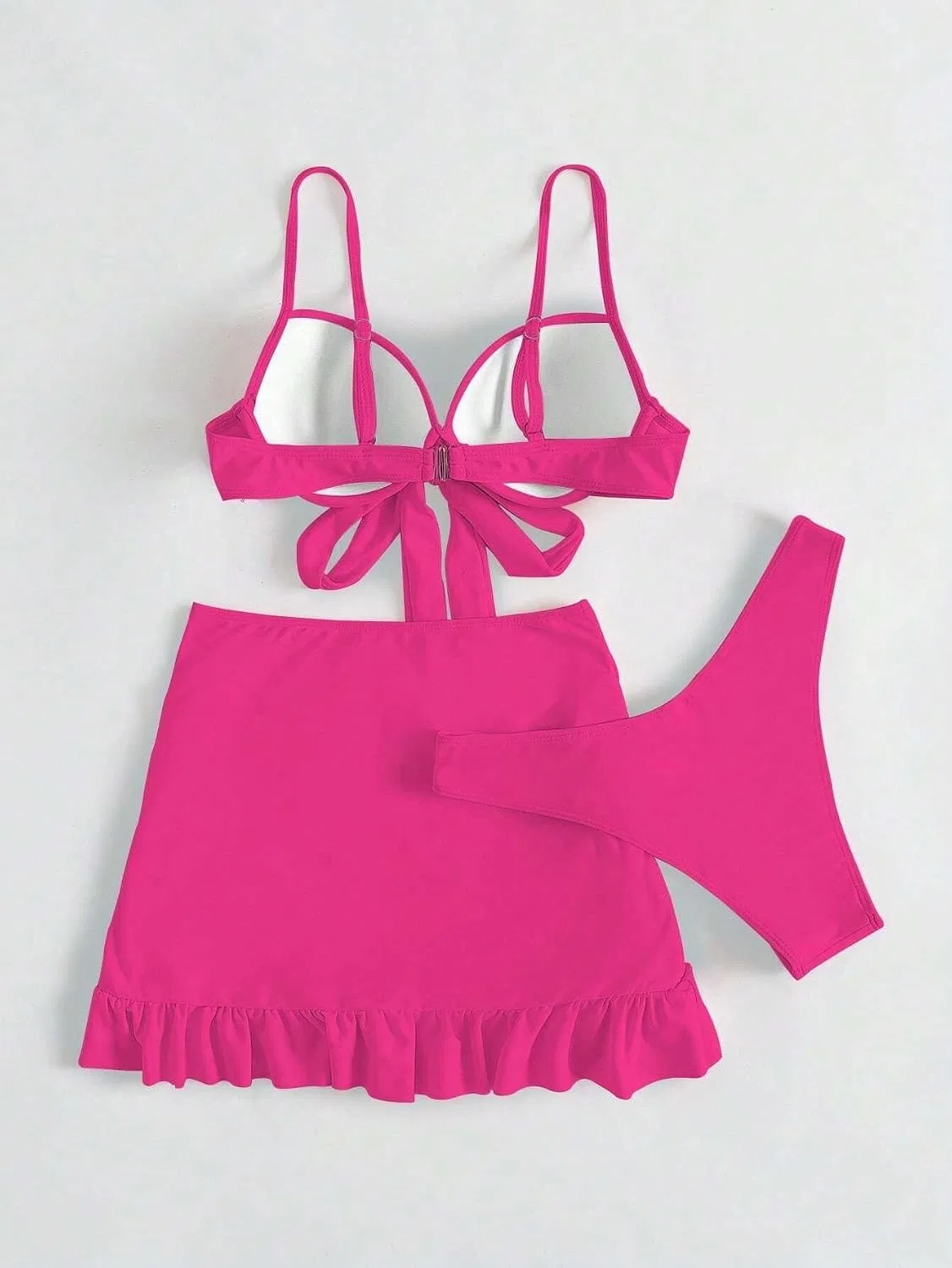 Женский бикини-сет с высокой талией и рюшами, Hot Pink — фото 3