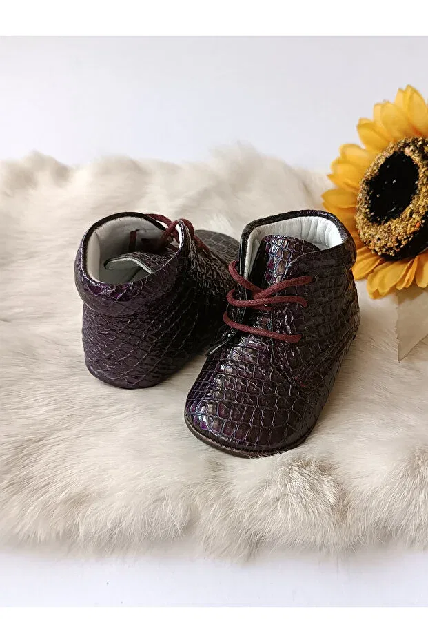 Детские ботинки для новорожденных кожаные Plum Printed Genuine Leather Baby Booties Hodore, Damson Printed — фото 4
