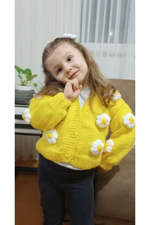 Детский кардиган для девочек с цветочным принтом El Örgüsü Cici Bebe, Lemon Color