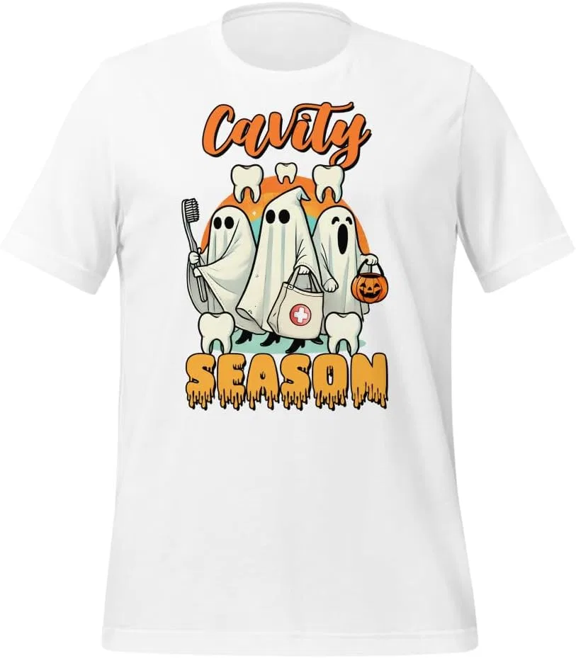Футболка с принтом Halloween Tooth, Regular Fit, 3001 Unisex Short Sleeve Jersey T-shirt, White