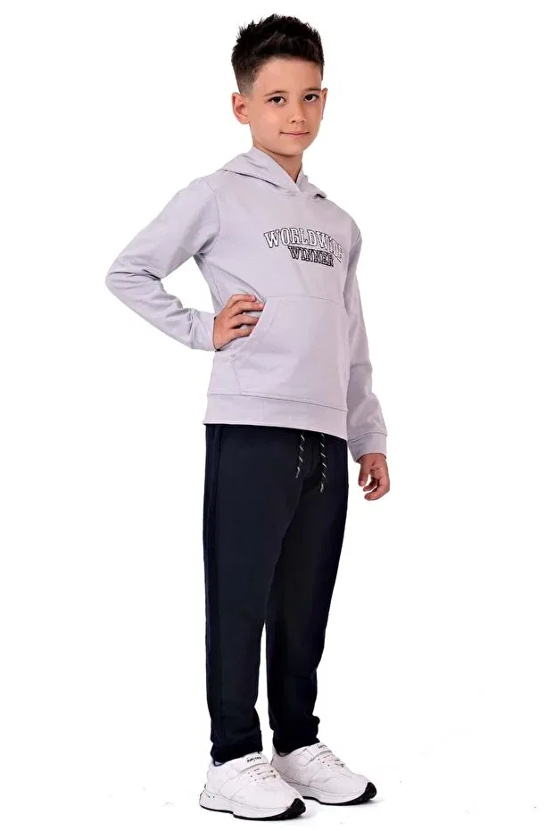 Детский спортивный костюм с вышивкой кенгуру Minikadam, Light Gray — фото 2