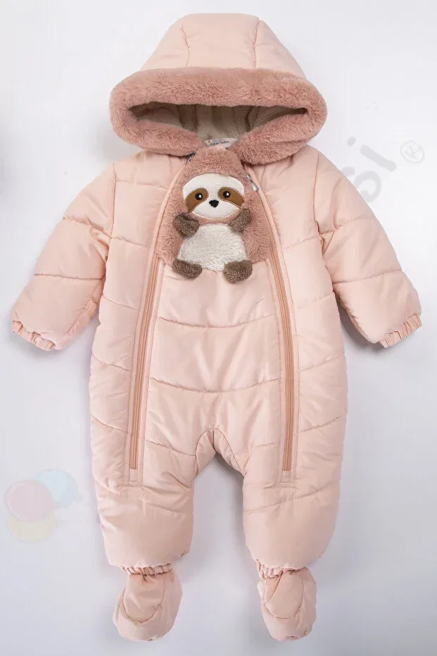 Детский комбинезон-скафандр с принтом Panda Inside Plush Booties Snow K Hooded Winter Girl Boy Baby Astronaut Jumpsuit Cosmonaut Coat Children Bebek Vadisi, Pink
