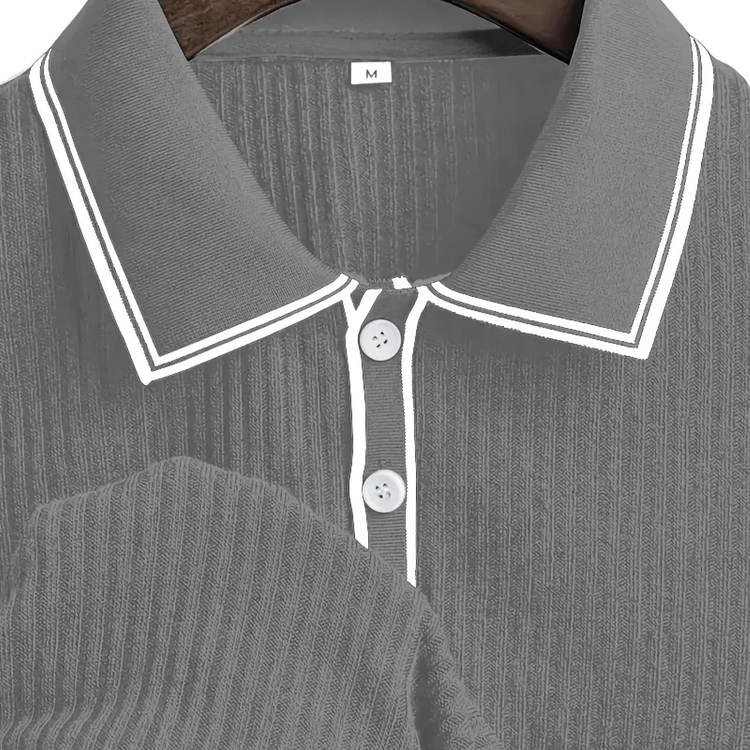 Мужская повседневная футболка с текстурным воротником Ribbed Polos, Gray-1 — фото 2