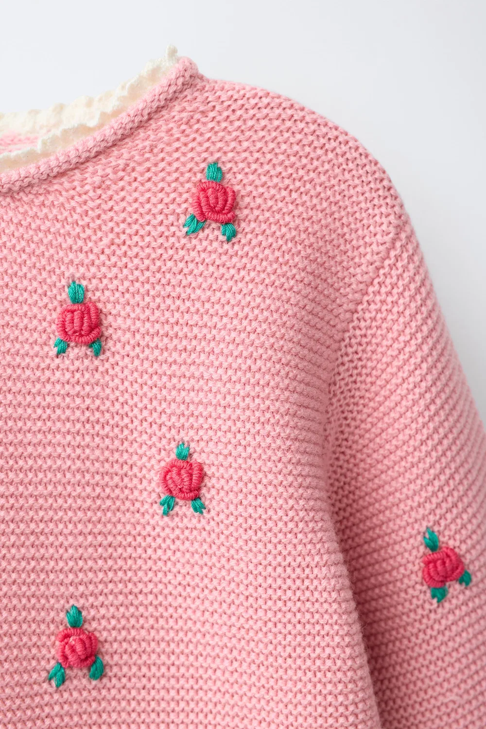 Вязаный джемпер с цветочным и кружевным узором ZARA, Light pink — фото 3