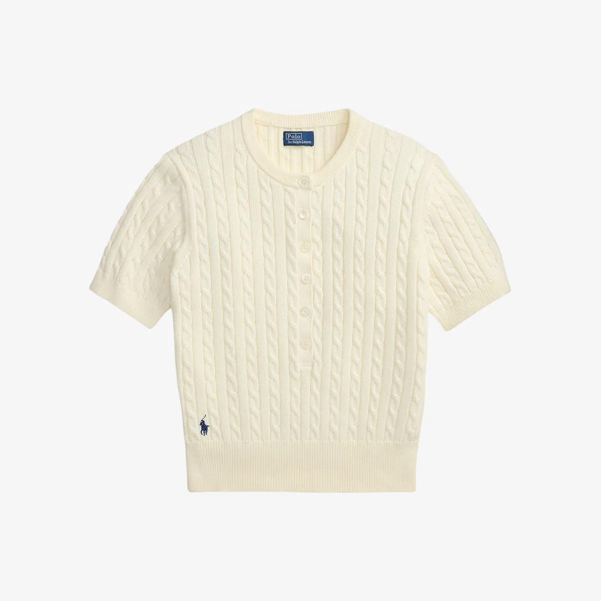 Хлопковый джемпер крупной вязки с вышивкой бренда Polo Ralph Lauren, клубничный