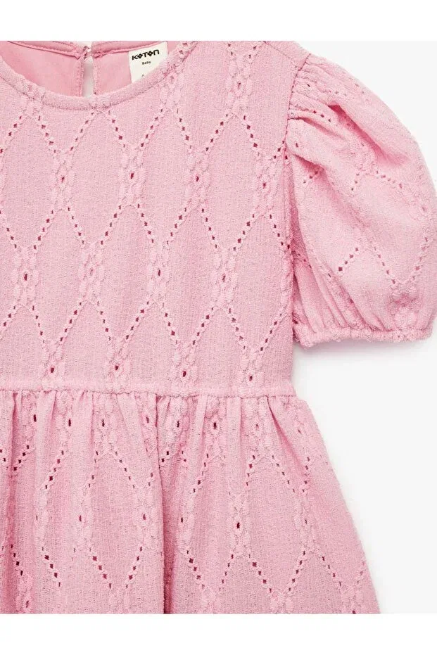 Детское платье для девочек с коротким рукавом-фонарик Scalloped balloon sleeve pink baby girl dress Koton, Rose — фото 3