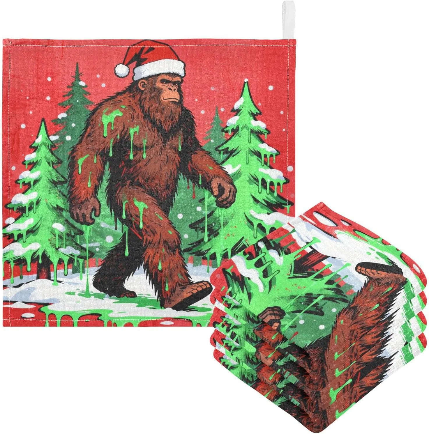Детские мочалки из муслина, 3 шт, GuoChe, 30x30 см, Santa Gorilla Weihnachtsbaum Graffiti — фото 3