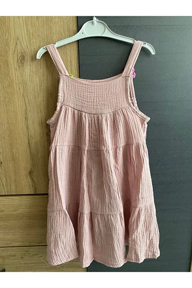 Детское платье для девочек с принтом Layered Dress & Straw Hat Set Mini Zehram, Rose Dry — фото 4