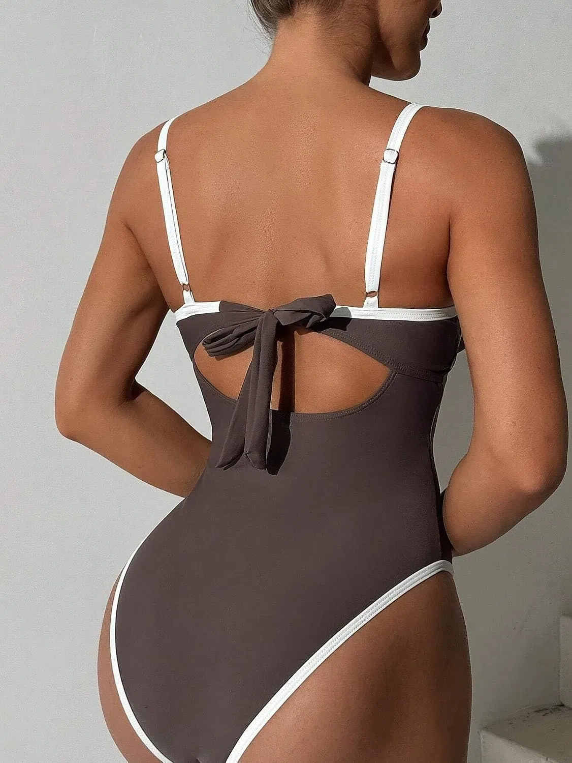 Женский цветной цельный купальник с открытой спиной High Stretch, Brown — фото 3