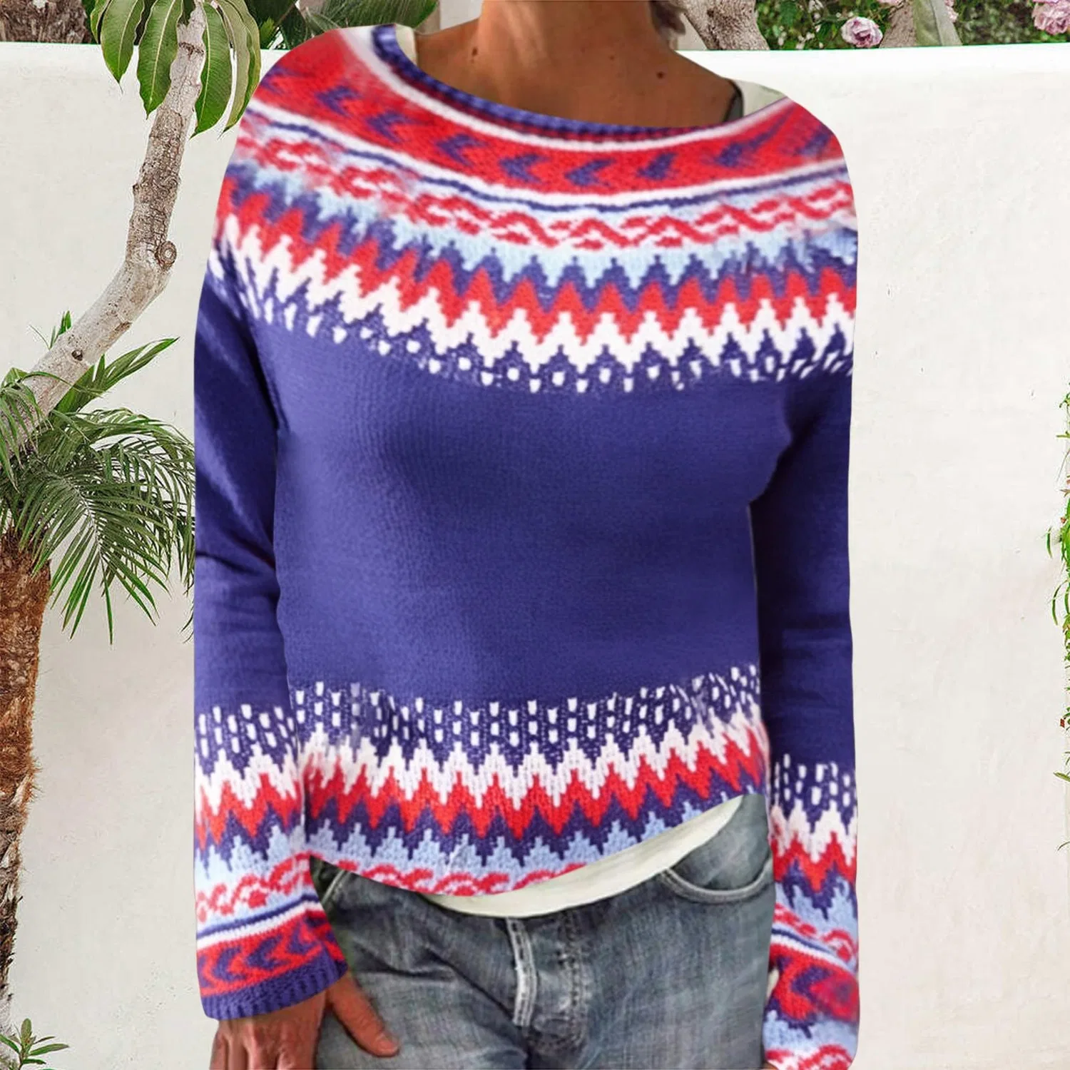 Женский свитер с жаккардовым узором Irish Sweater, 2-purple — фото 2