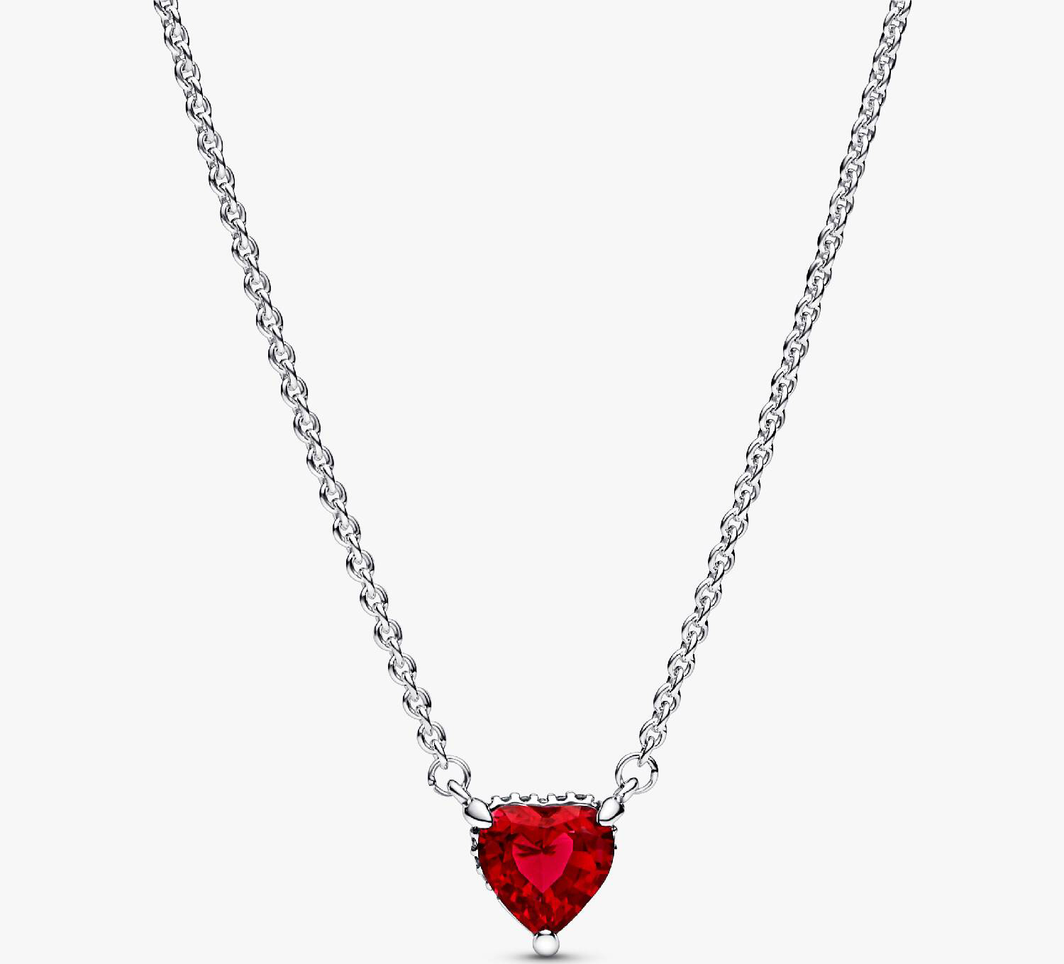

Колье с подвеской Pandora Sparkling Heart Halo, серебро/красный