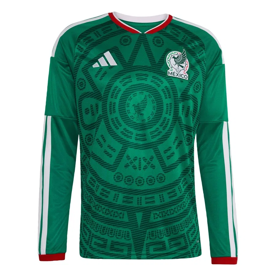 Футболка ADIDAS PERFORMANCE "Mexico 26 Home Long Sleeve" зеленого и темно-зеленого цвета
