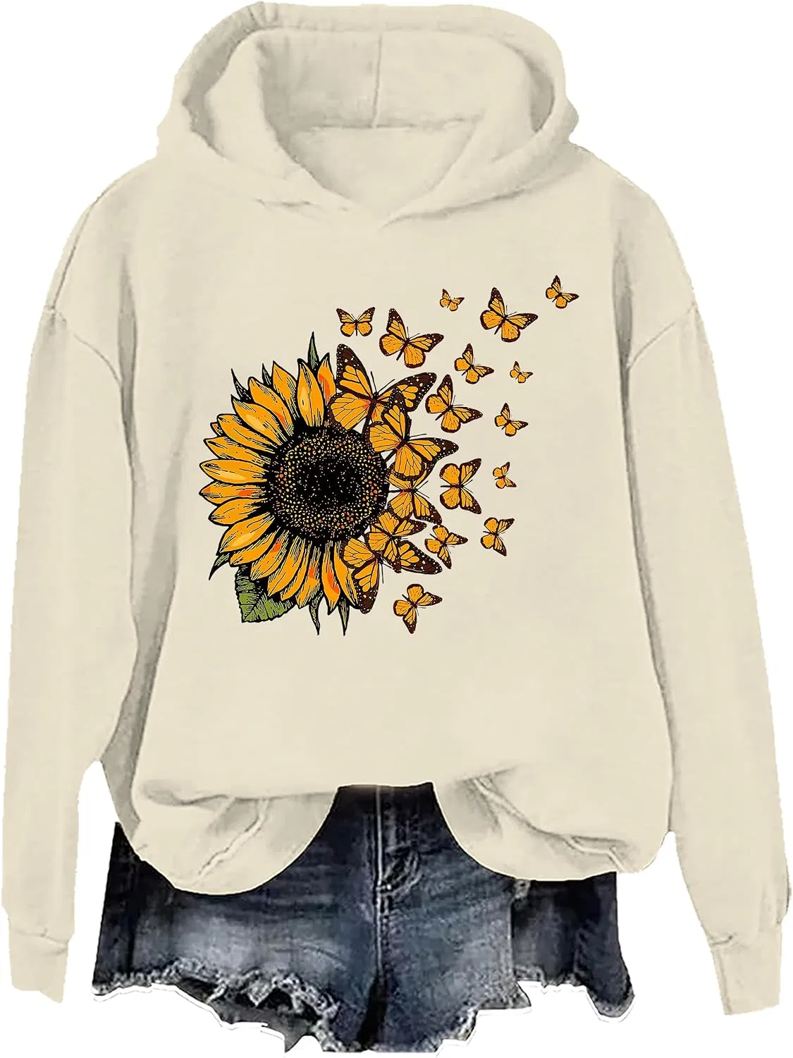Женское худи с длинным рукавом Butterfly Sunflower Hoodie, серый — фото 4
