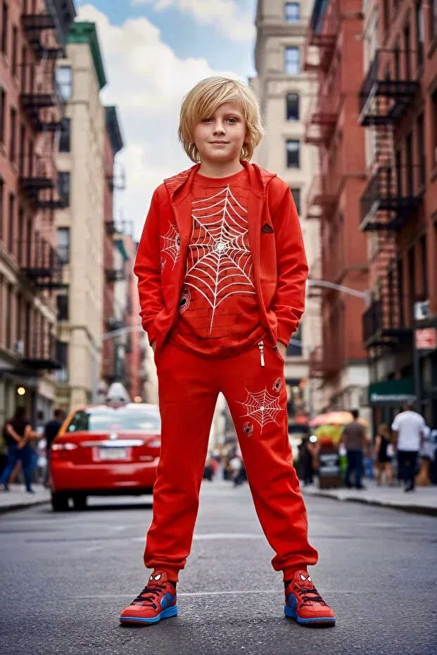 Детский спортивный костюм для мальчиков с принтом Gigas 23117-23123 spiderman red vest set hooded masked brushed inside 3-piece tracksuit set Generic Brands, Red