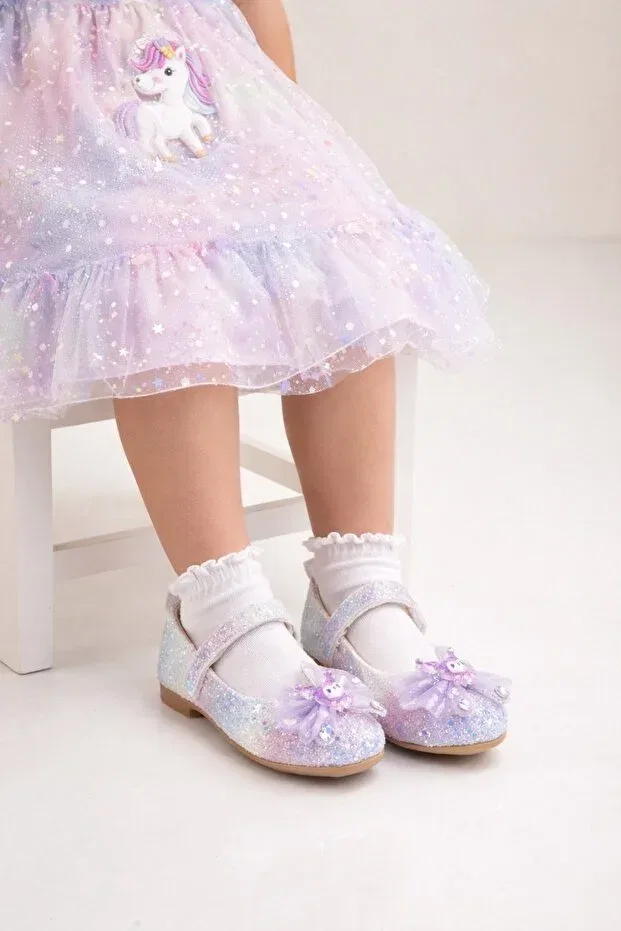 Детские балетки для девочек с принтом Minibonito, Lilac