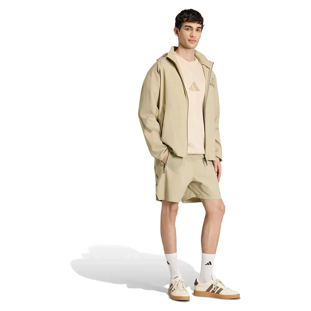 Худи на молнии Adidas ZNE Woven, бежевый — фото 4