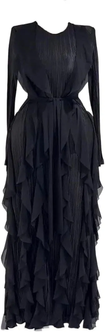 Женское вечернее платье с кружевом и рюшами, High Waist, Black