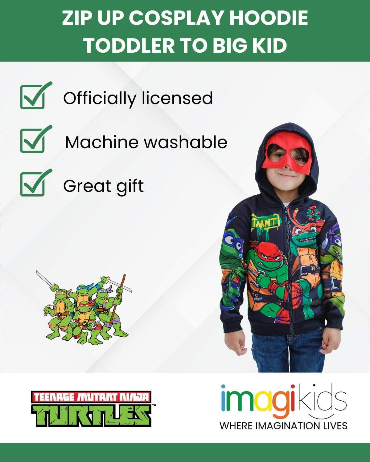 Флисовая толстовка Teenage Mutant Ninja Turtles Raphael Cosplay, Toddler To Big Kid Sizes (2T - 10-12), черный — фото 4