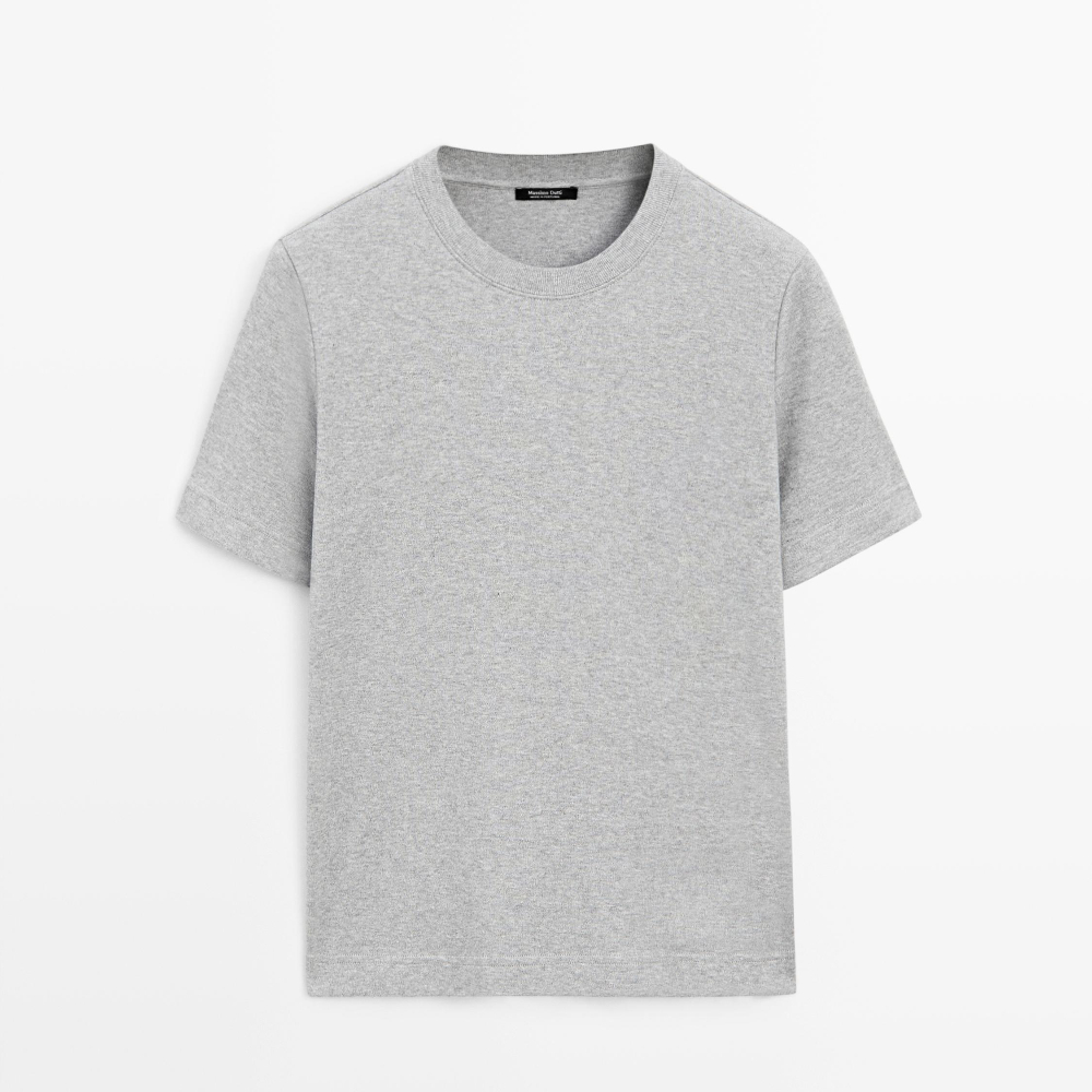 Футболка Massimo Dutti 100% Cotton Interlock Crew Neck, светло-серый