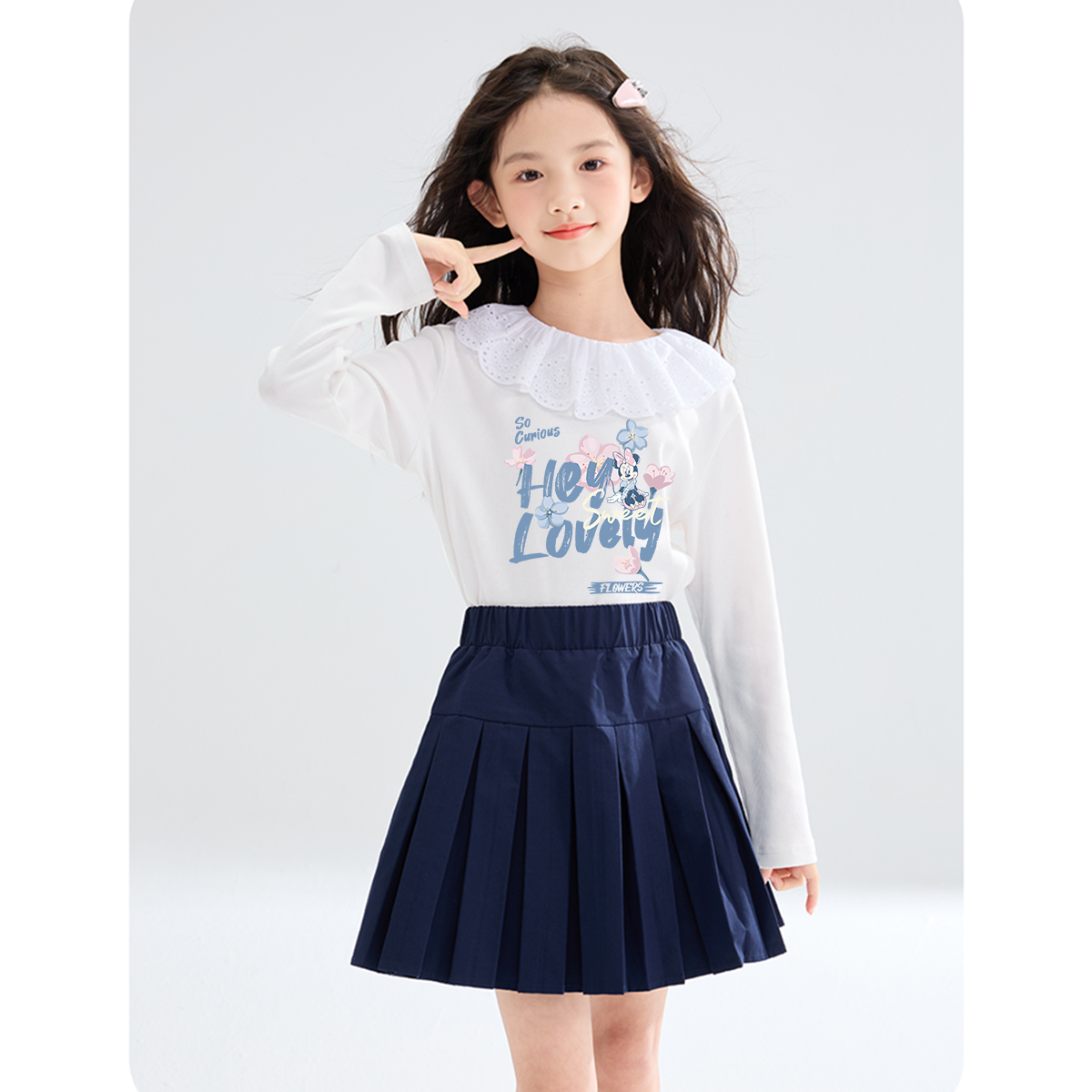 Детская повседневная спортивная одежда Disney, Di Light Color Gardenia White+Solid Color Denim Light Blue — фото 2