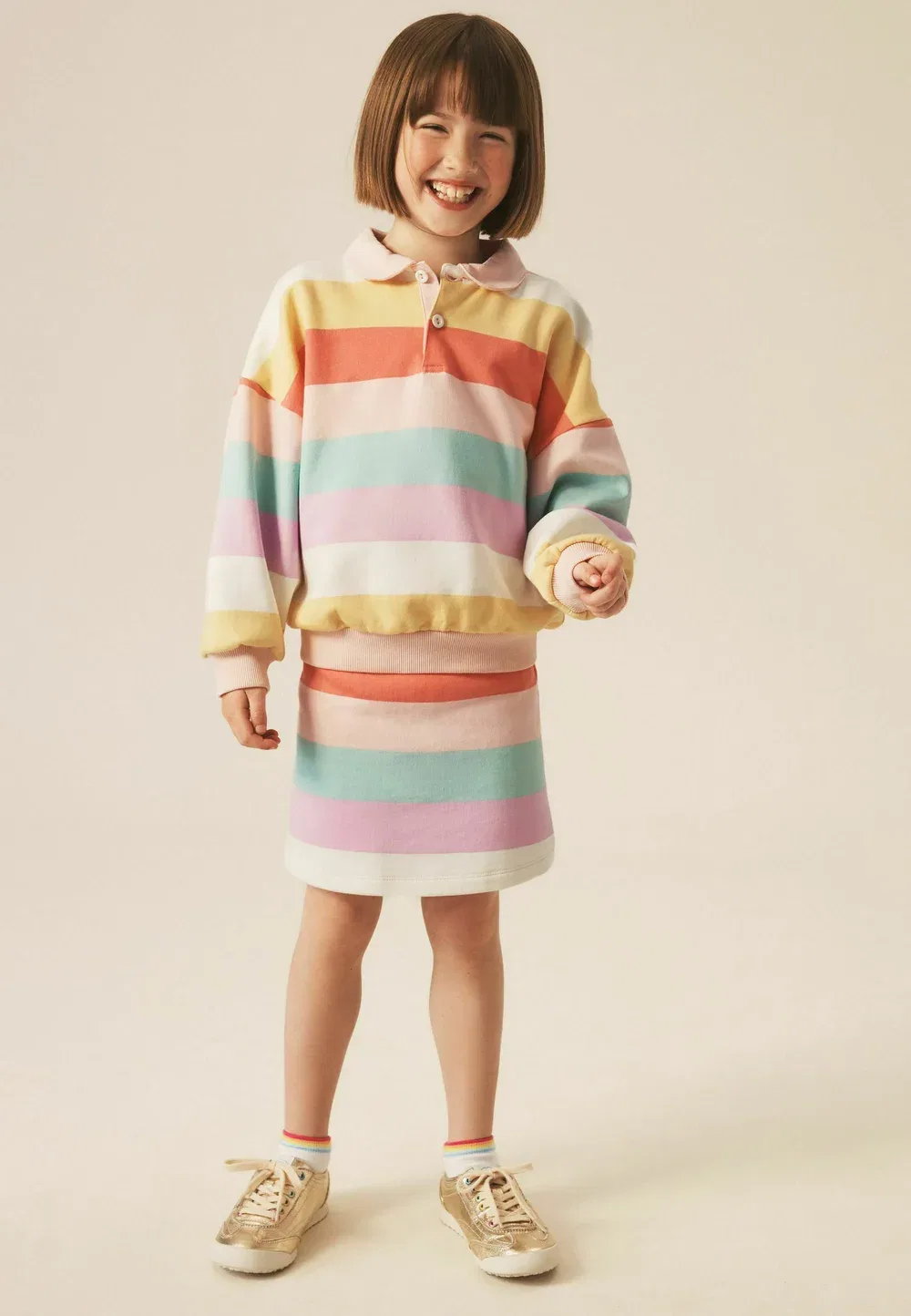 Обычный крой - свободная толстовка для регби - юбка А-силуэта Little Bird, Rainbow Stripe — фото 4
