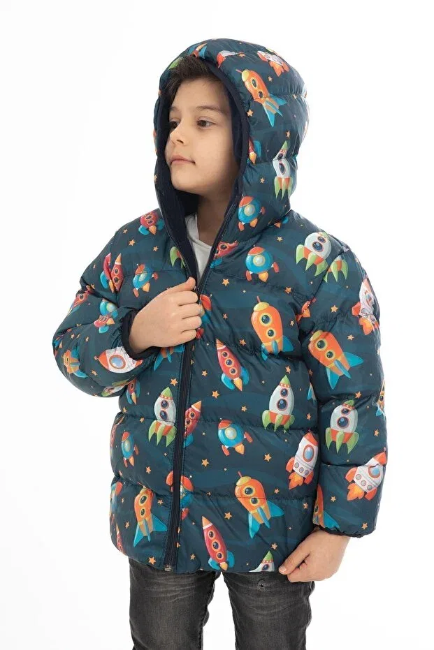 Детское пальто для мальчиков с принтом Rocket Pattern Montland, Navy Blue
