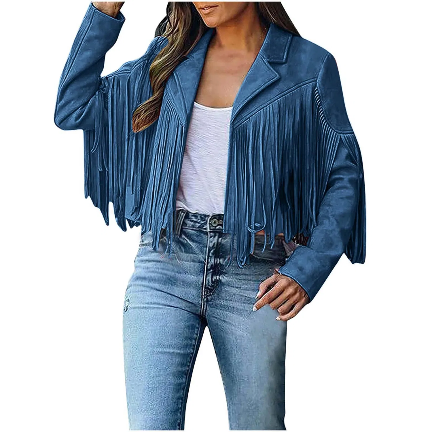 Женское замшевое пальто с бахромой Vintage Western, Dark Blue