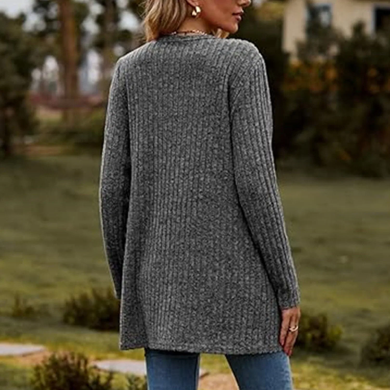 Женский кардиган свободного кроя Ribbed Tops, Grigio Scuro — фото 3