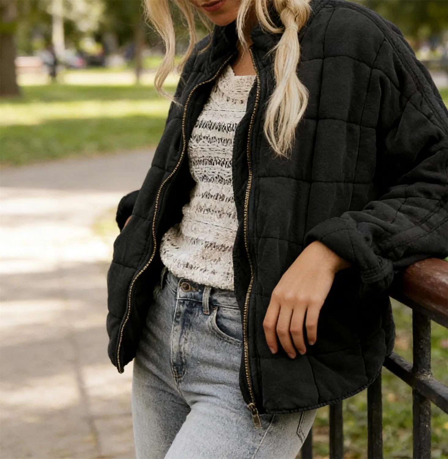 Женское стеганое пальто с воротником-стойкой Oversized Coats, bianco — фото 3
