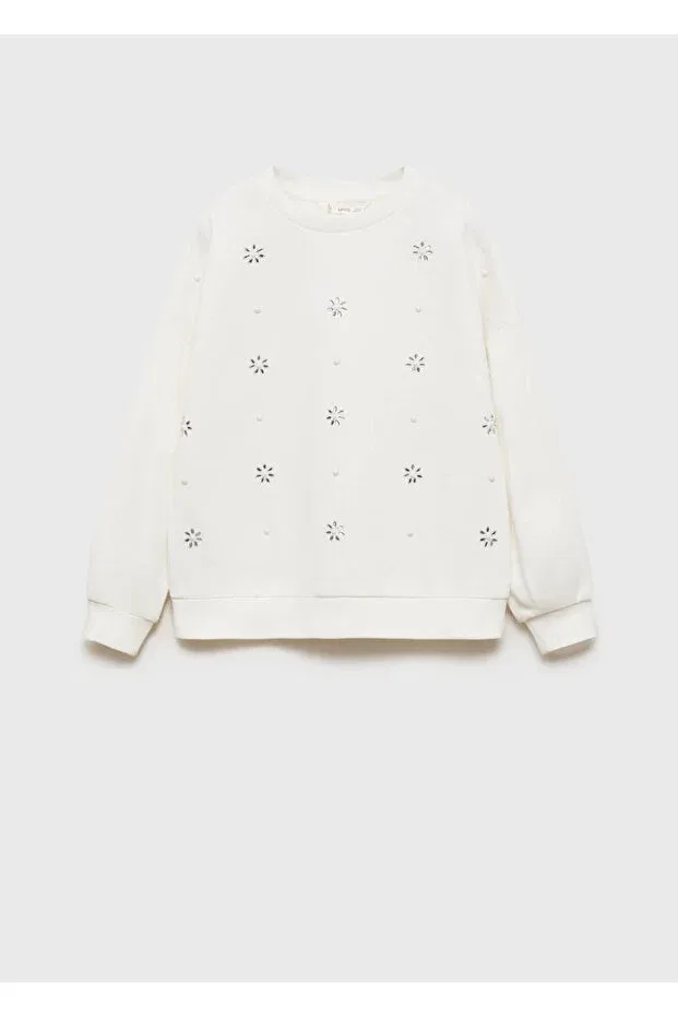 Детские свитшот для девочек с цветочным принтом Mango Kids, Off White — фото 3