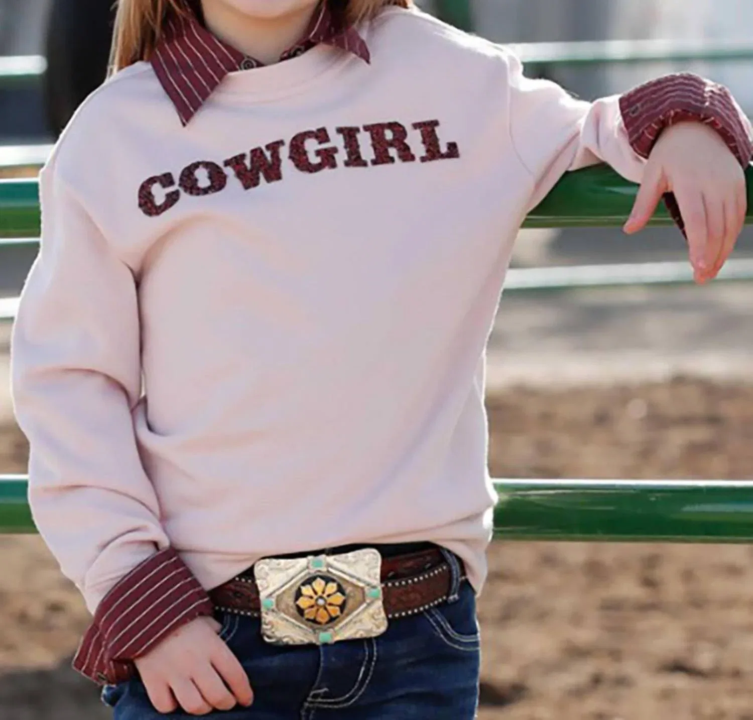 Детский свитшот для девочек с принтом Cowgirl Crewneck Cruel Girl, розовый — фото 2