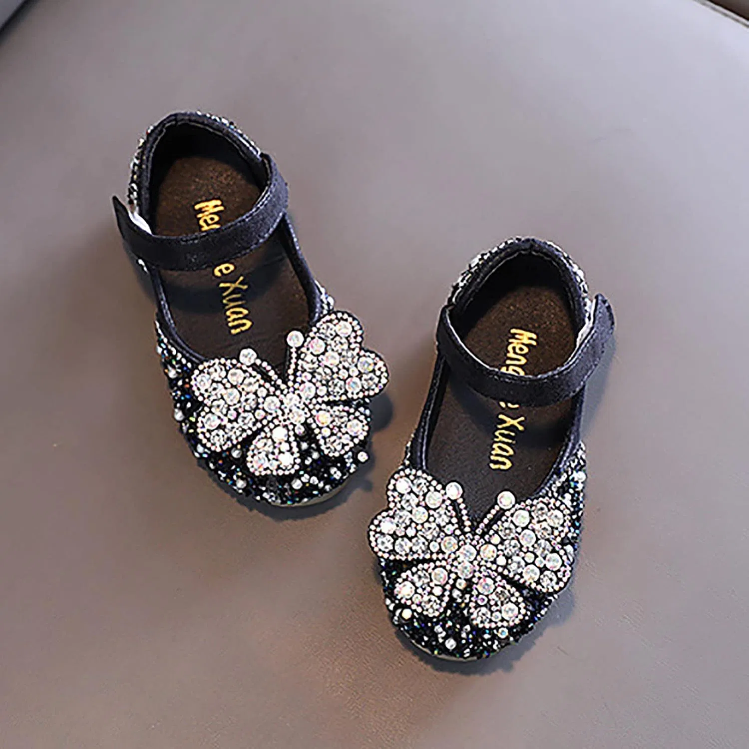 Детские туфли-балетки для девочек с принтом Rhinestones Bow Mary Jane Dress Shoes Flower Wedding Shoes Glitter Sequins Princess Ballet Flats, Black — фото 3