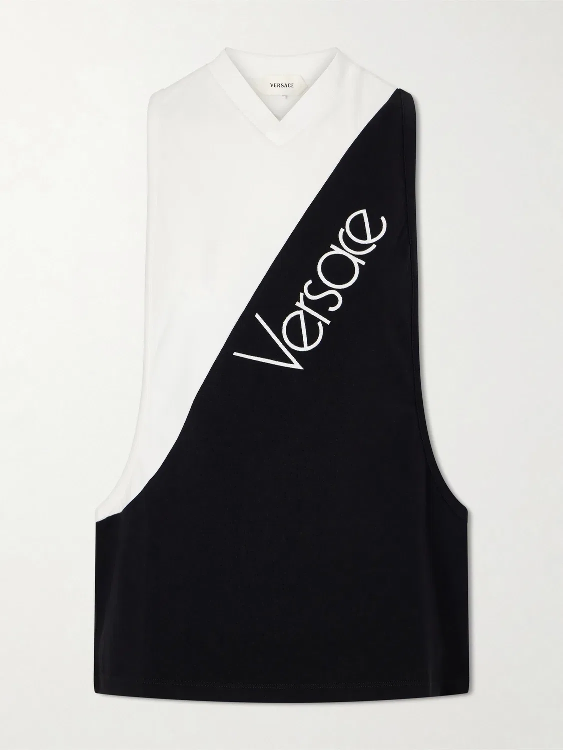 Трикотажная майка из эластичного хлопкового джерси с жаккардовым логотипом VERSACE, белый