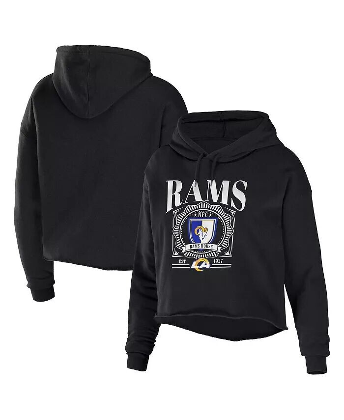 

Женский укороченный флисовый пуловер с капюшоном Los Angeles Rams черного цвета Wear By Erin Andrews