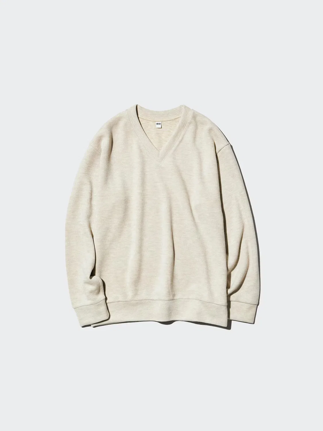 Футболка Uniqlo, с V-образным вырезом из ребристого флиса, натуральный — фото 4