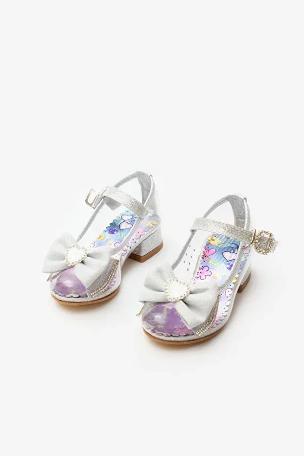 Детские туфли для девочек с бантом Le Mabelle, Silver