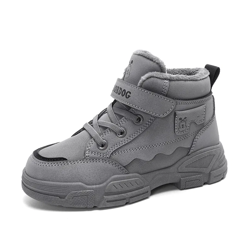 Детские зимние ботинки для мальчиков с флисовой подкладкой BOBDOG, Light Gray Fleece-Lined Thick Cotton