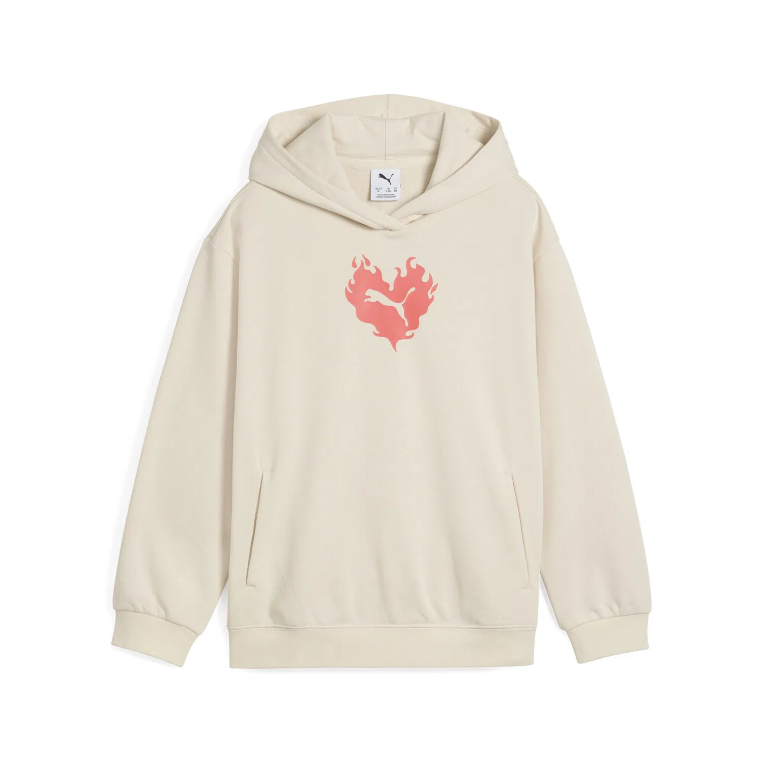Детское худи с принтом Flaming Love Puma, Beige / Cremefarben