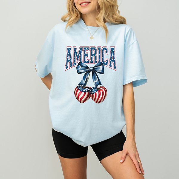 

Футболка America flag cherries coquette garment dyed Simply Sage Market, Chambray