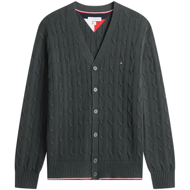 Джемпер мужской с V-образным вырезом, Tommy Hilfiger, Dark Gray White Stripes