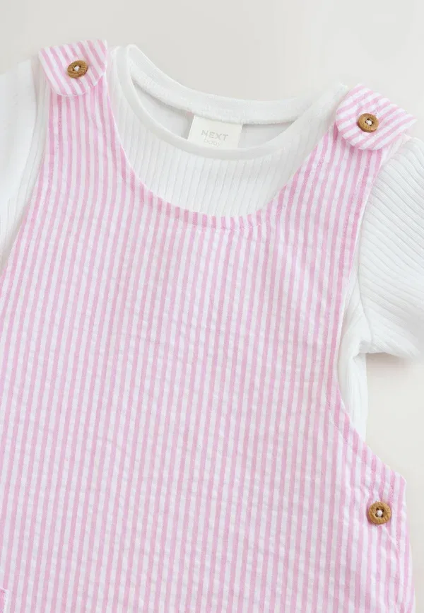 Комплект из боди и ползунков с полоской Next Pink and White Stripe, белый — фото 2