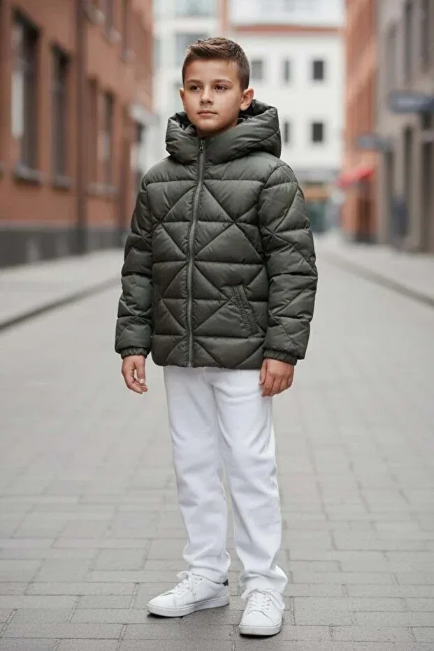 Детский зимнее пуховик с капюшоном Benitto Kids, Khaki