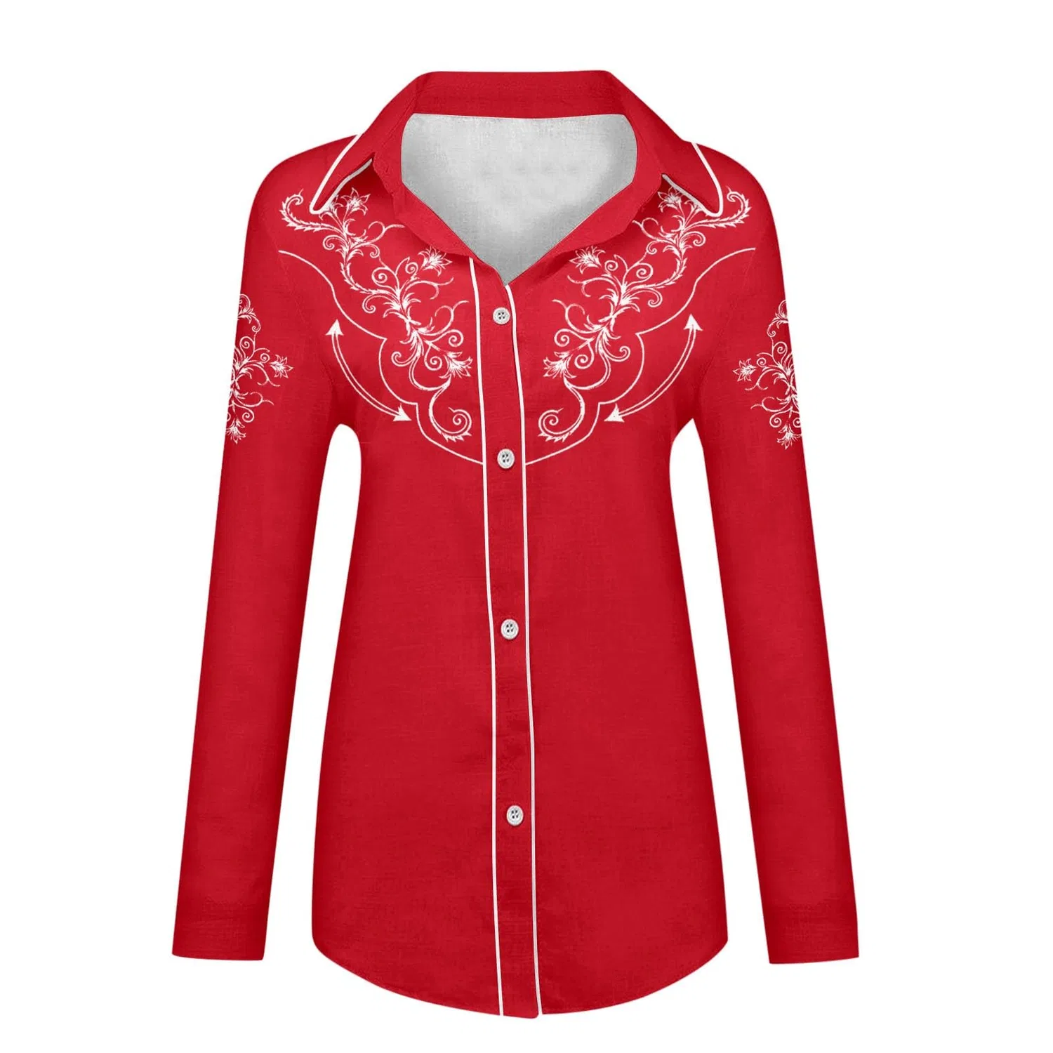 Женская блузка с принтом Cowboy Print Slim Fit, Red — фото 3